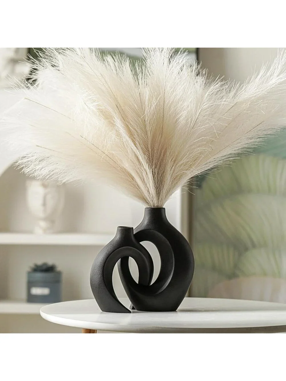 Matte Black 6.3 Hollow Ceramic Vase Set Of 2 Boho Tabletop Living Room Home Dec